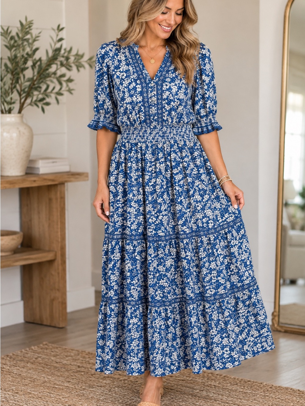 Max Studio Blue Floral Maxi Dress